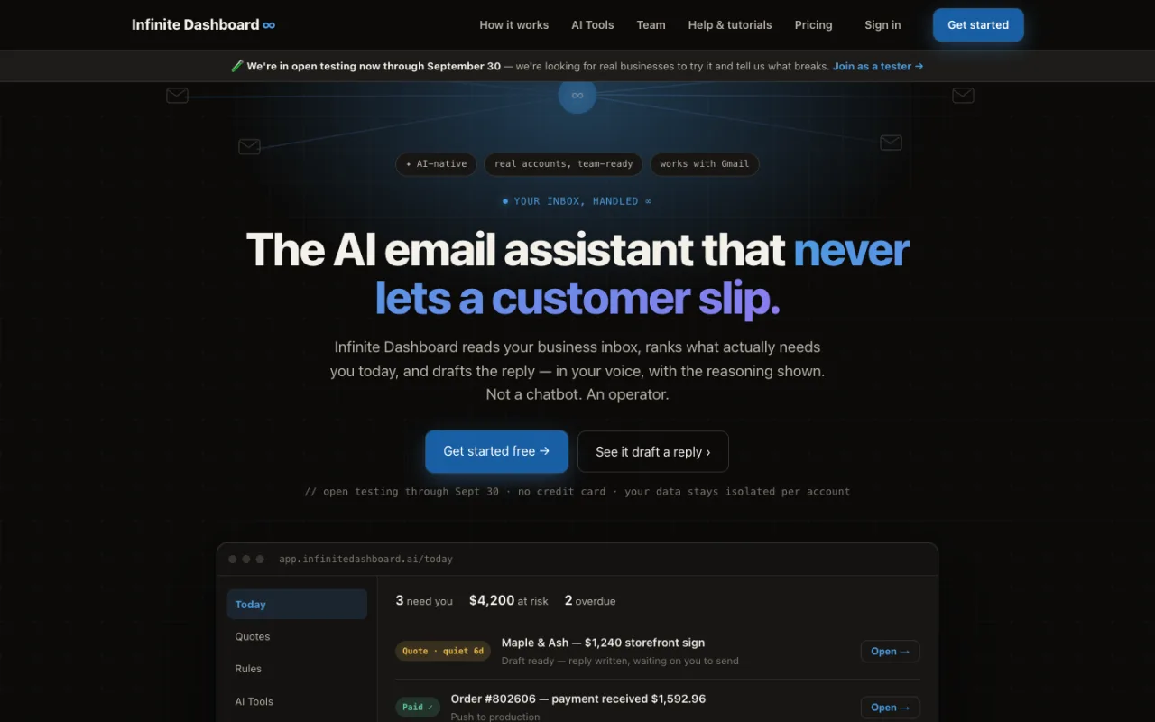 Infinite Dashboard AI agent workspace homepage