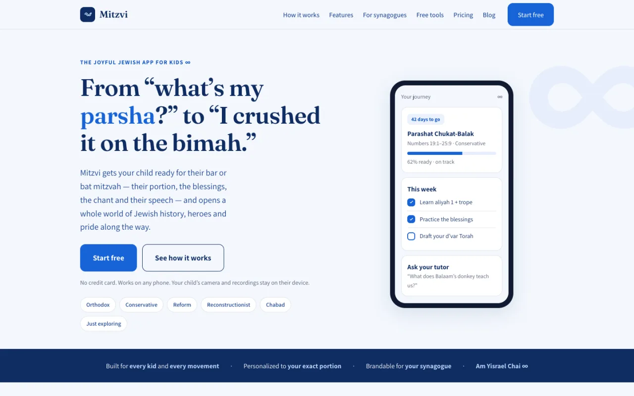 Mitzvi app homepage